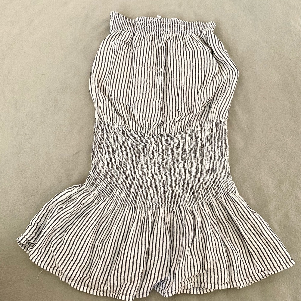 Sleeveless blue and white stripped dress